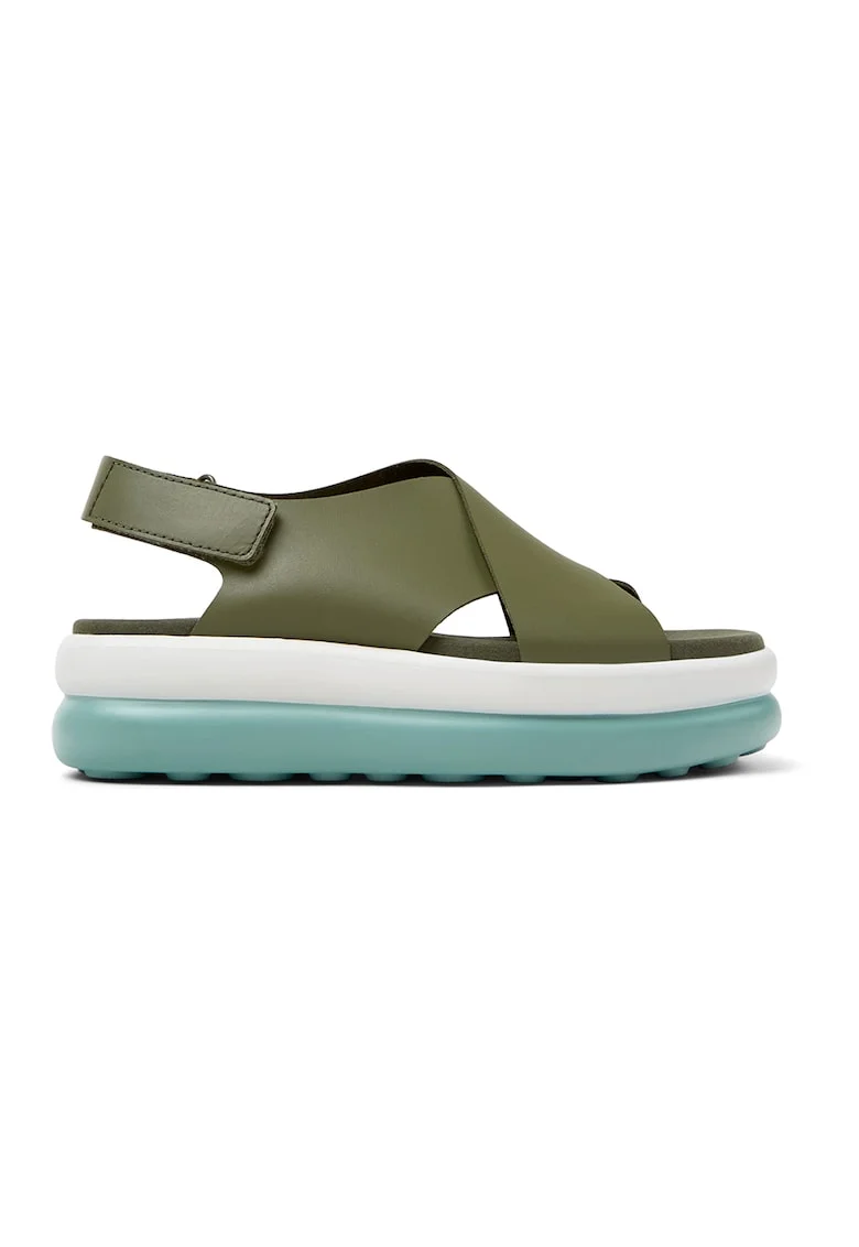 Sandale flatform de piele, Verde masliniu