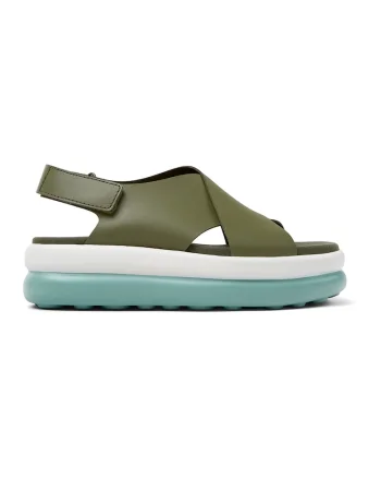Sandale flatform de piele, Verde masliniu