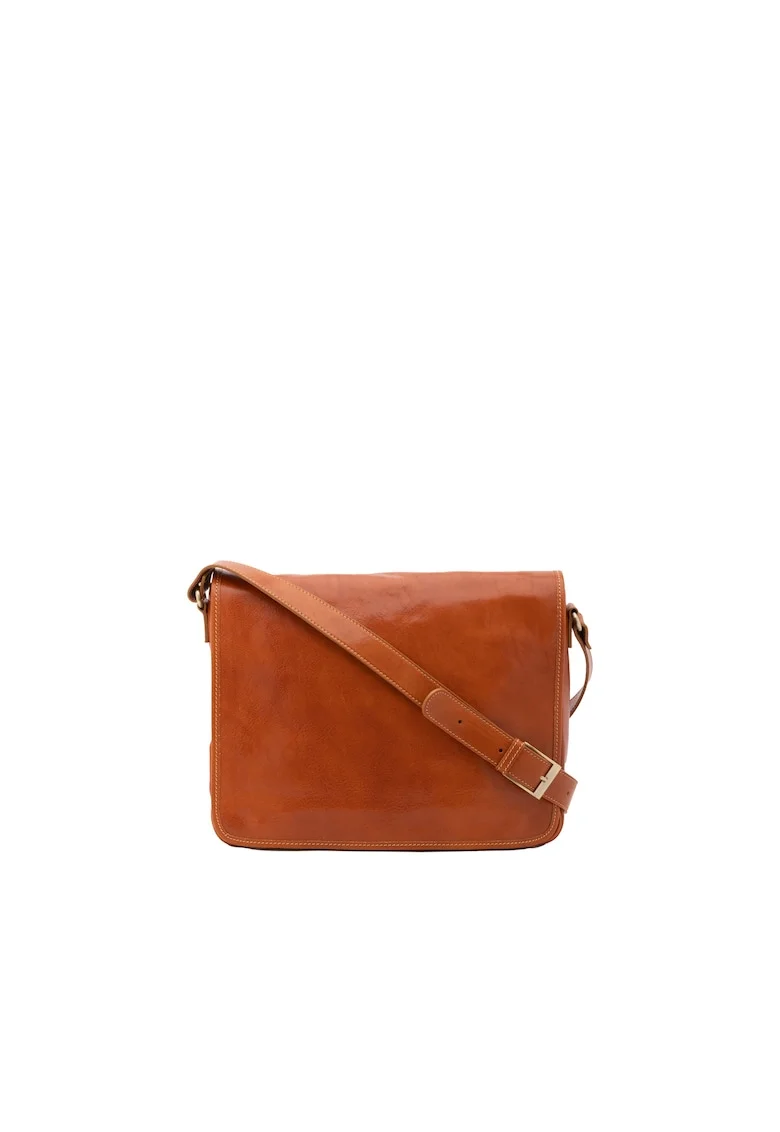 Geanta messenger de piele, Maro cognac