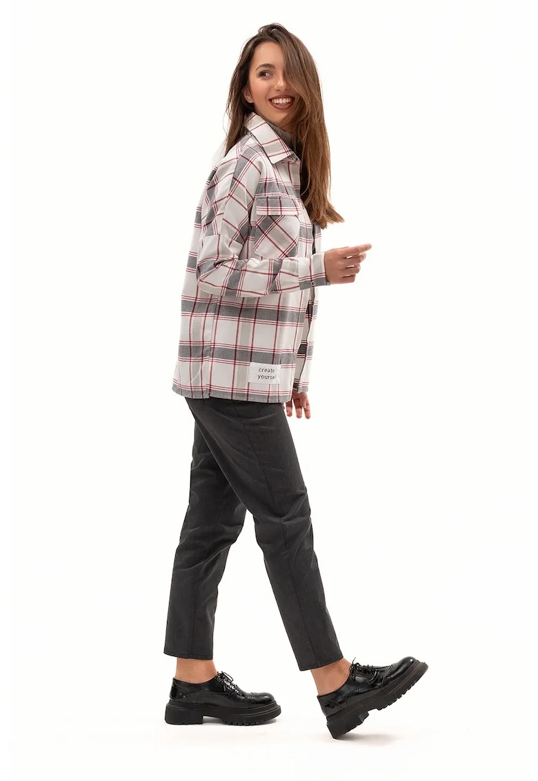 Pantaloni relaxed fit din amestec de bumbac cu talie medie, Gri antracit