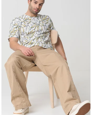 Tricou de bumbac cu imprimeu tropical, Alb/Verde fistic