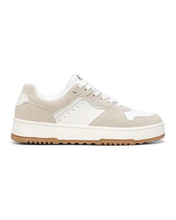 Pantofi sport de piele si piele intoarsa, Alb/Maro nisip