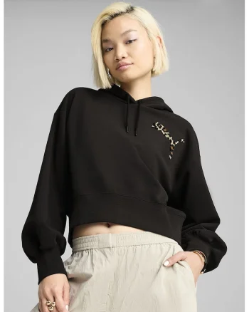 Hanorac relaxed-fit cu croiala crop Leo Luxe, Negru