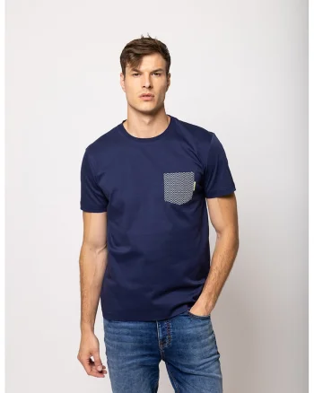 Tricou cu decolteu la baza gatului si buzunar aplicat pe piept Masso, Bleumarin