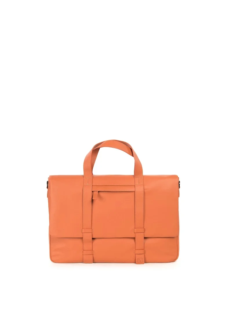 Geanta messenger unisex din piele cu bareta detasabila, Portocaliu