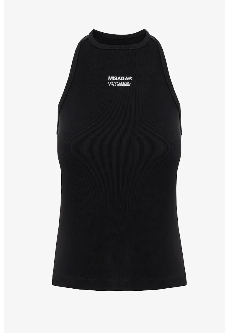 Top din bumbac organic cu detaliu text, Negru