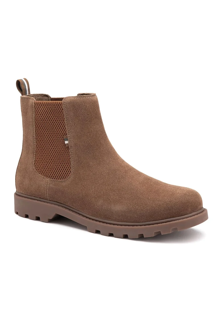 Ghete chelsea din piele intoarsa, Maro camel