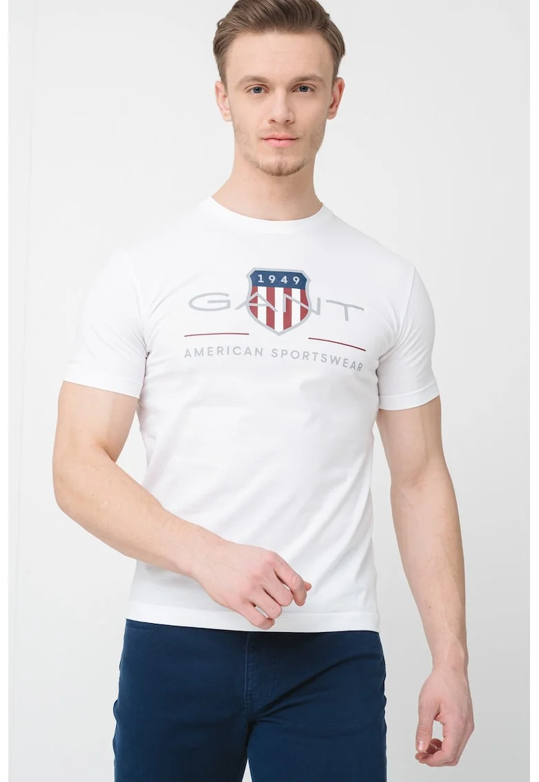 Tricou din bumbac cu model logo, Visiniu/Albastru inchis/Alb optic