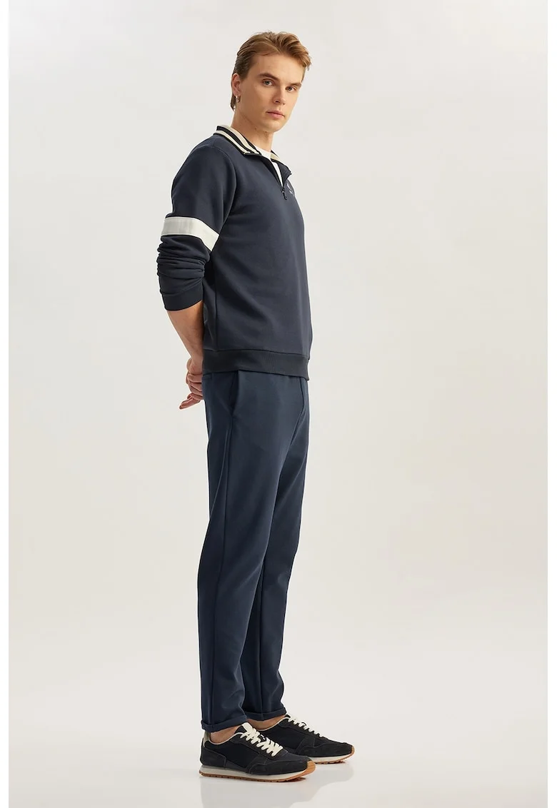 Pantaloni uni cu snur in talie, Albastru inchis