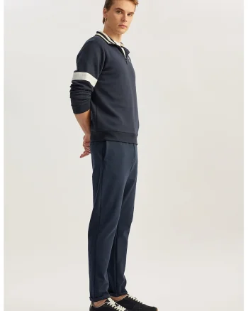 Pantaloni uni cu snur in talie, Albastru inchis