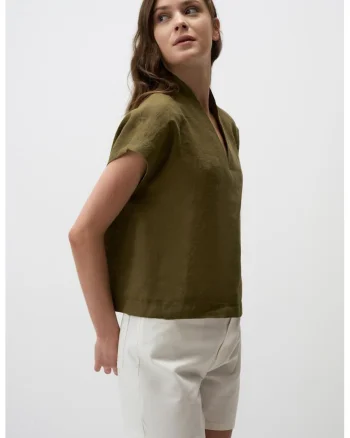 Bluza de in cu decolteu in V, Kaki