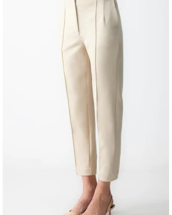 Pantaloni crop cu talie inalta, Crem