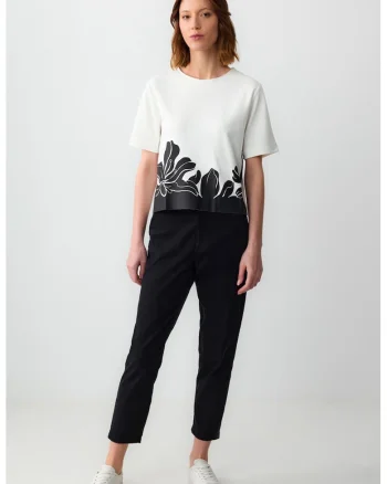 Pantaloni crop cu talie inalta, Negru