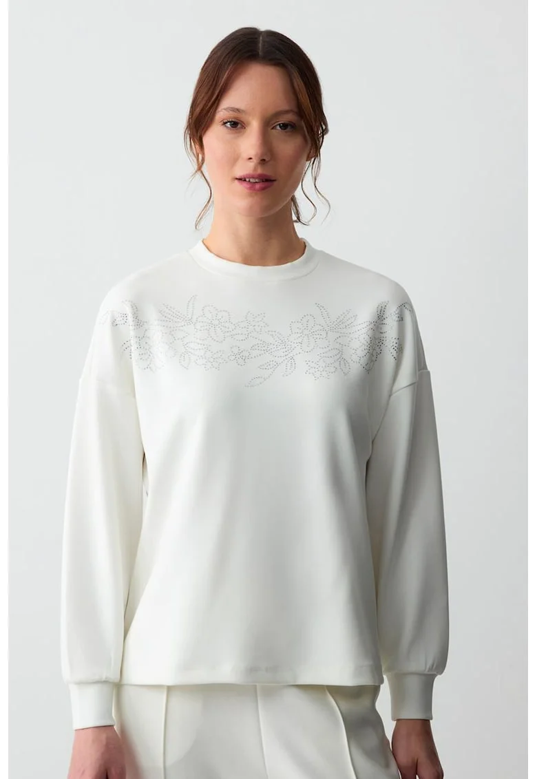 Bluza de trening cu decolteu la baza gatului, Alb