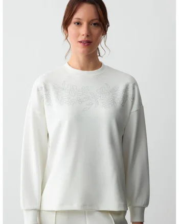 Bluza de trening cu decolteu la baza gatului, Alb