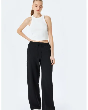 Pantaloni de trening uni cu croiala relaxed-fit, Negru/Alb optic