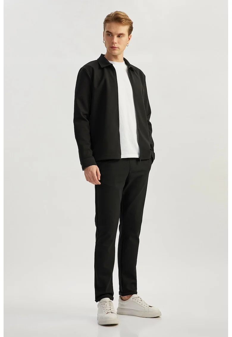 Pantaloni uni cu snur in talie, Negru