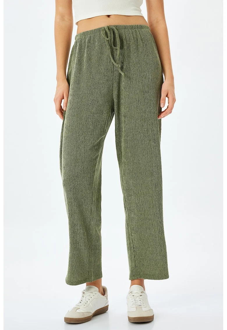 Pantaloni texturati cu talie medie, Verde sparanghel