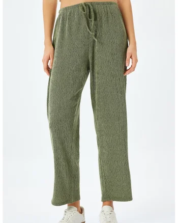 Pantaloni texturati cu talie medie, Verde sparanghel