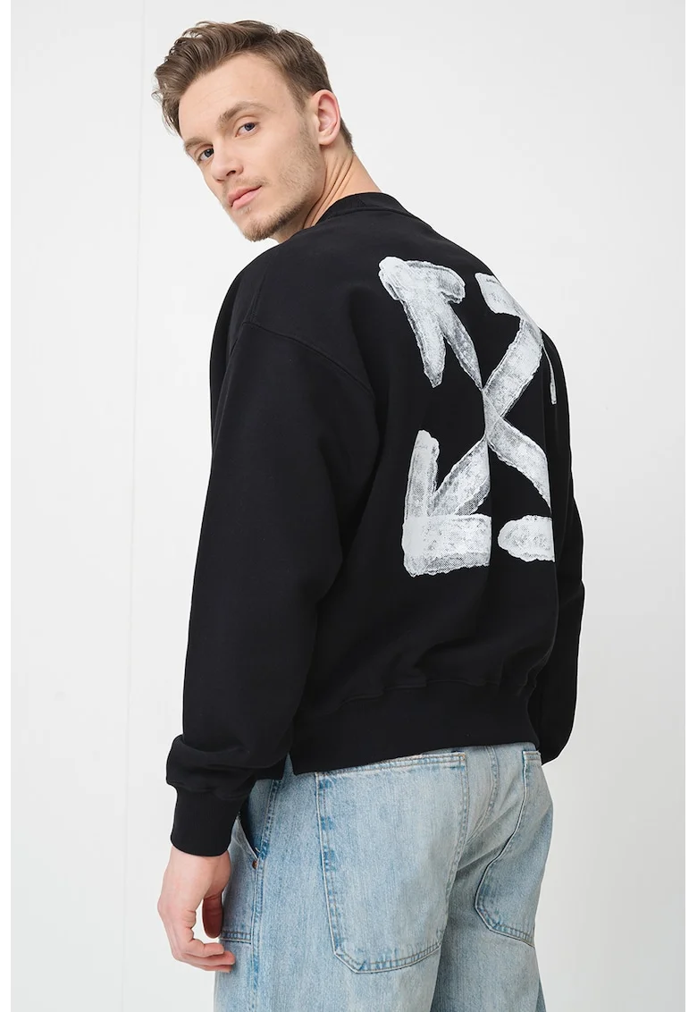 Bluza de trening cu imprimeu pe spate, Alb/Negru