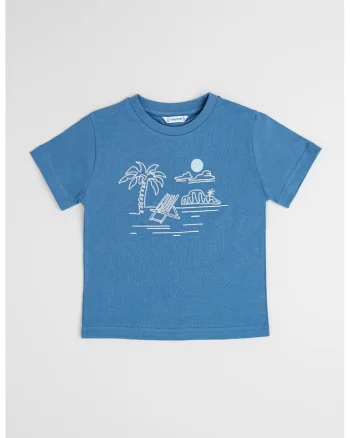 Tricou cu imprimeu tropical, Albastru prafuit