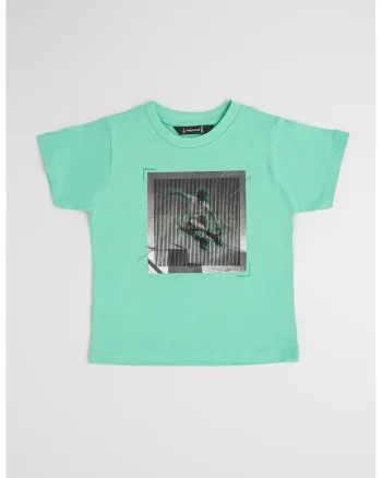 Tricou de bumbac cu imprimeu foto, Alb/Verde deschis/Gri antracit
