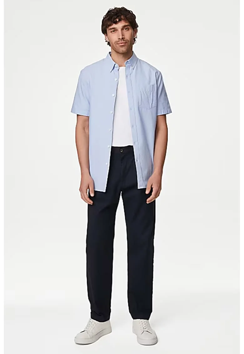 Camasa din amestec de bumbac cu guler Oxford, Albastru pastel