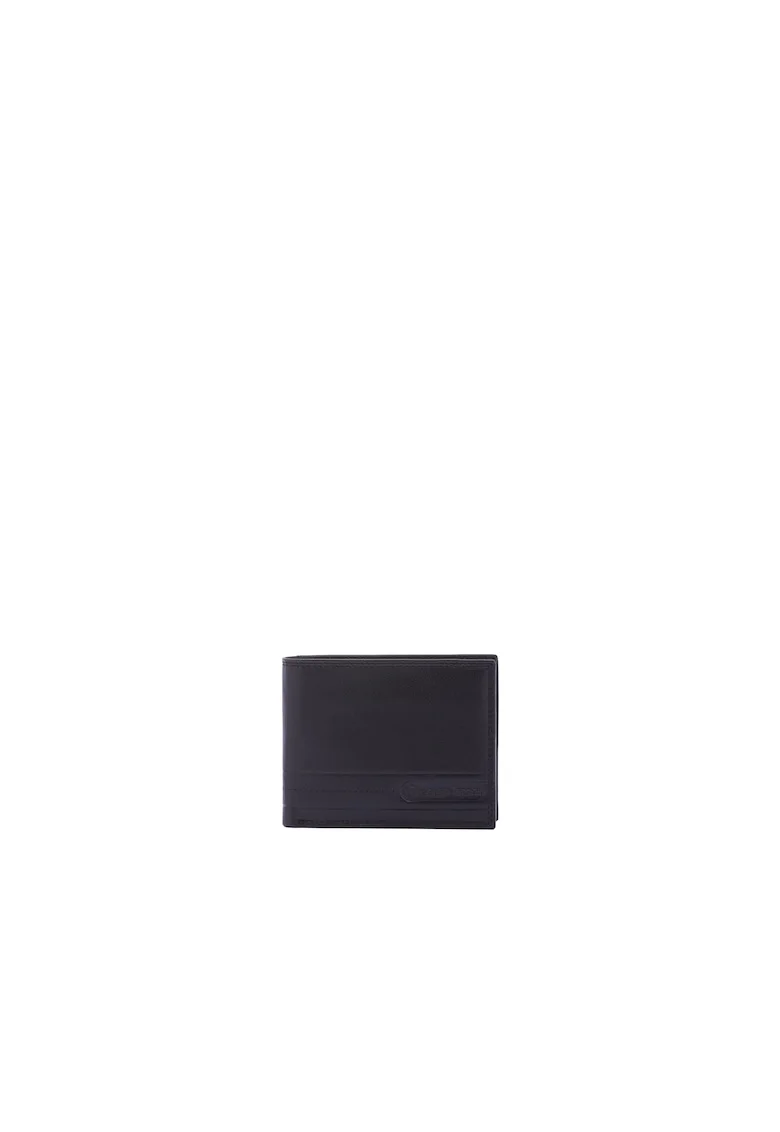 Portofel din piele cu logo, Negru