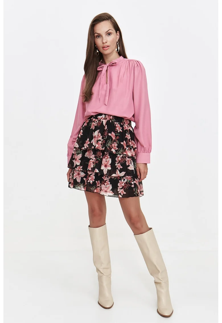 Fusta stratificata cu model floral, Negru/Roz pastel/Verde sparanghel