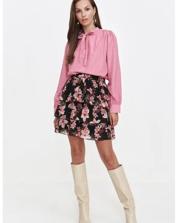 Fusta stratificata cu model floral, Negru/Roz pastel/Verde sparanghel