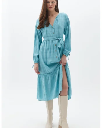 Rochie-camasa midi cu croiala in A, Turcoaz