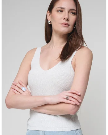 Pulover din tricot cu barete VMNewlex, Alb murdar/Argintiu