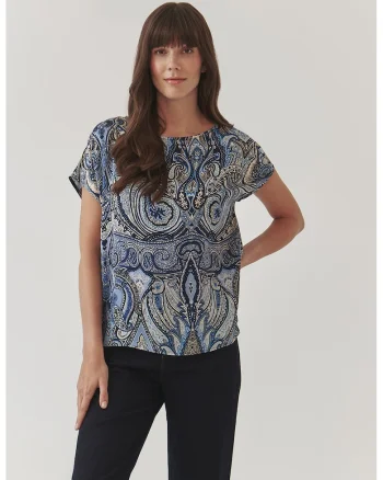 Tricou lejer cu model, Alb/Albastru inchis