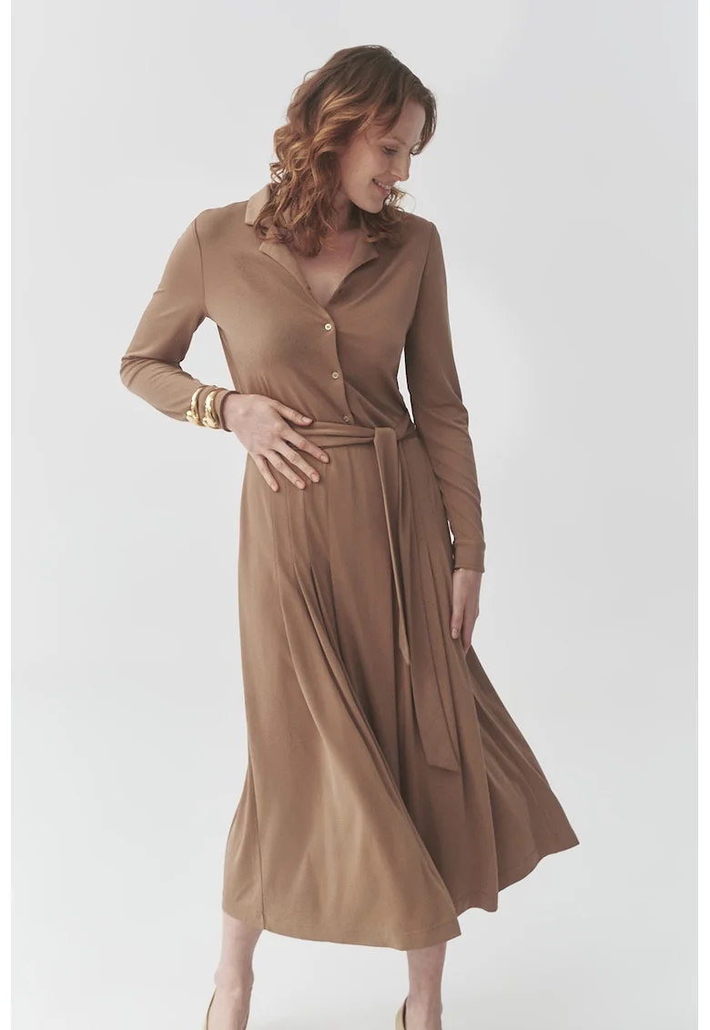 Rochie-camasa cu cordon in talie, Maro