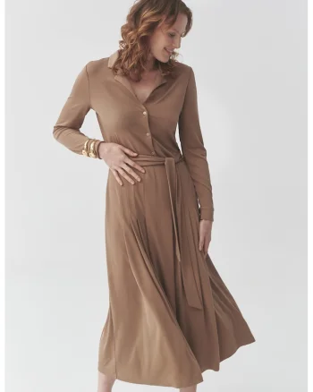 Rochie-camasa cu cordon in talie, Maro