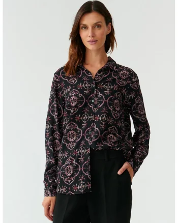 Camasa cu maneci lungi si model, Rosu/Negru