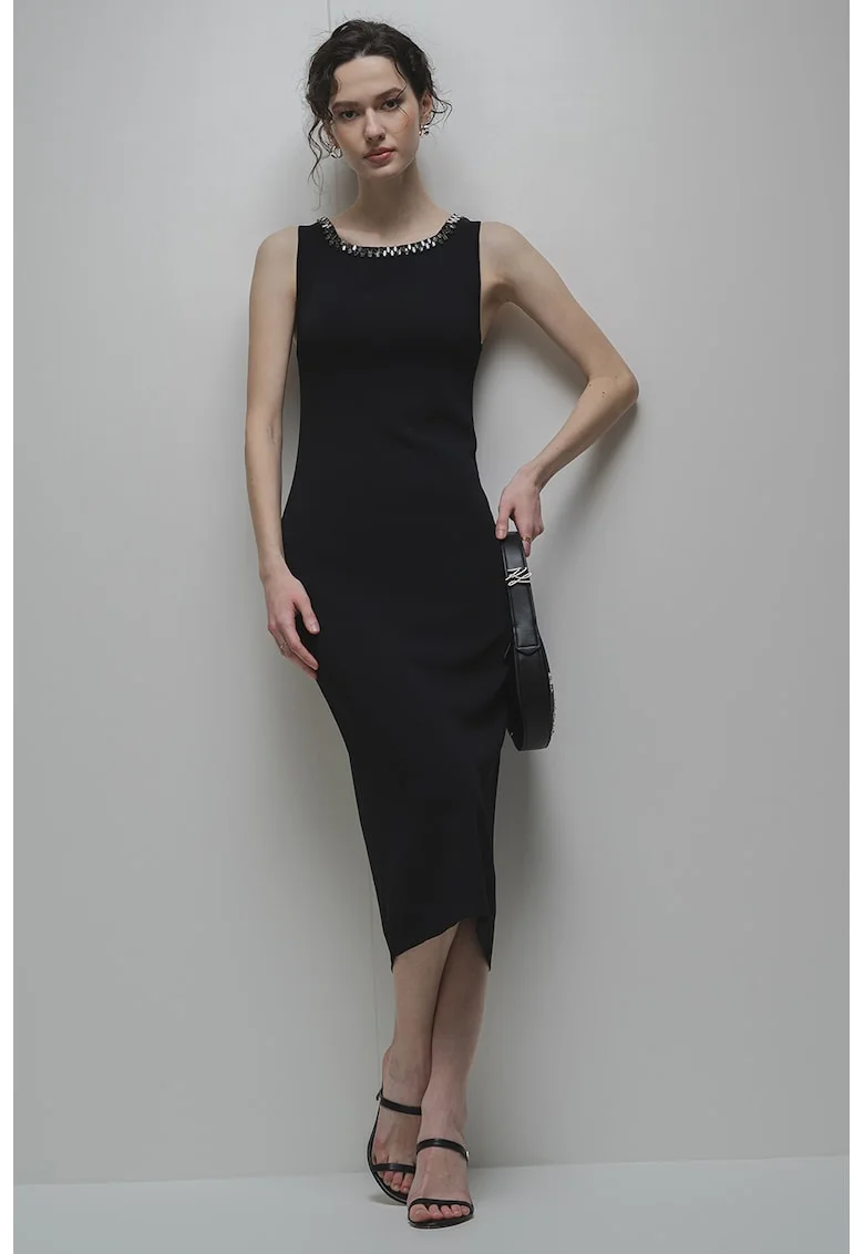 Rochie midi cu croiala dreapta, Negru