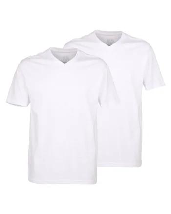 Set de tricouri cu decolteu in V si model uni - 2 piese, Alb