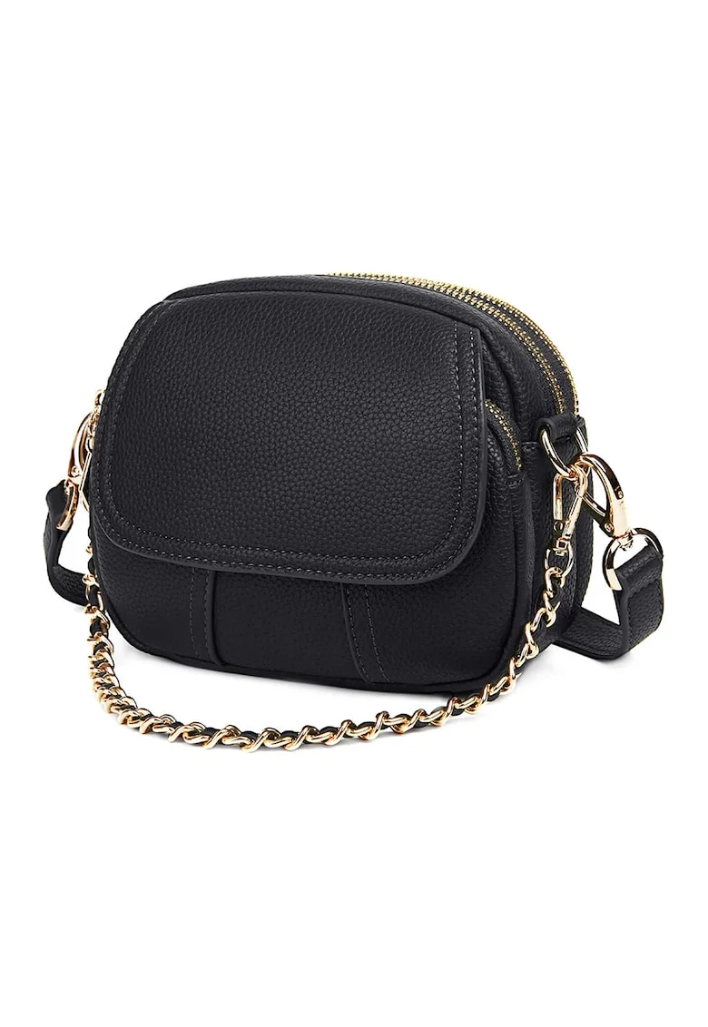 Geanta de piele cu barete detasabile Morgan, Negru, 14 x 18 x 7 cm