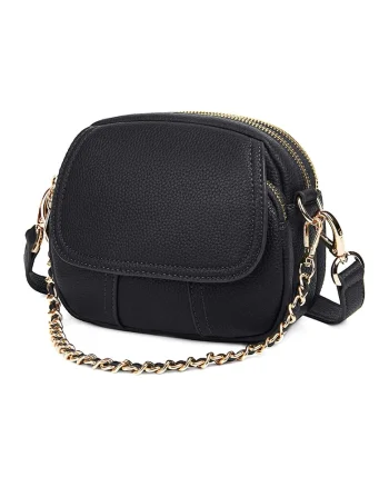 Geanta de piele cu barete detasabile Morgan, Negru, 14 x 18 x 7 cm
