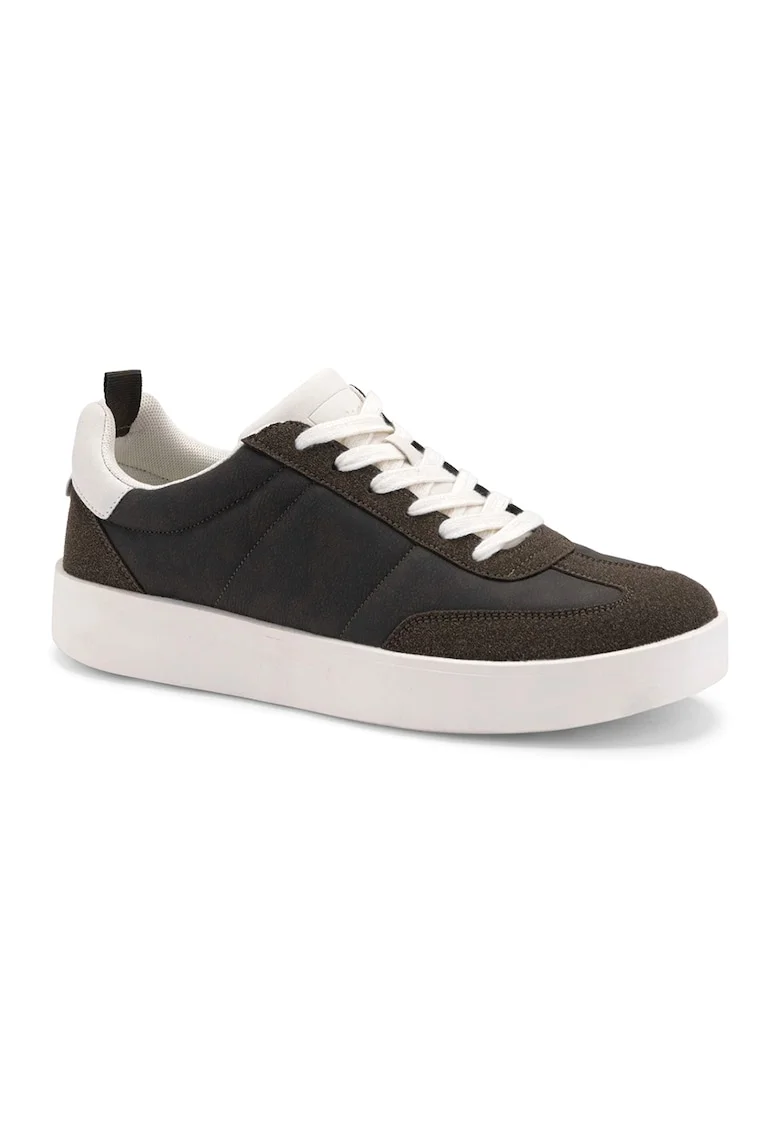 Pantofi sport din piele intoarsa sintetica cu varf rotund, Maro inchis