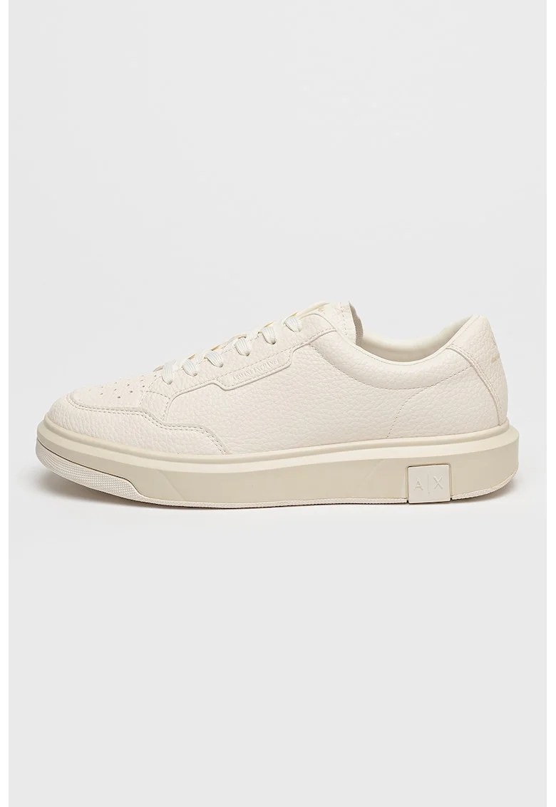 Pantofi sport low-cut de piele ecologica cu aspect granulat, Alb murdar