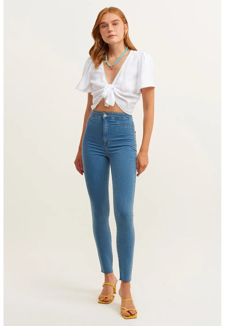 Blugi skinny cu talie inalta, Albastru prafuit