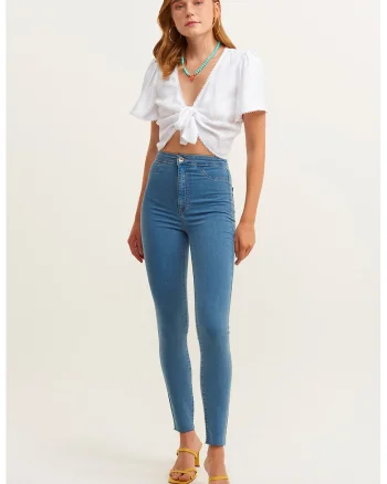 Blugi skinny cu talie inalta, Albastru prafuit