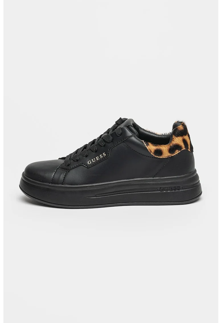 Pantofi sport cu detalii animal print, Negru/Maro