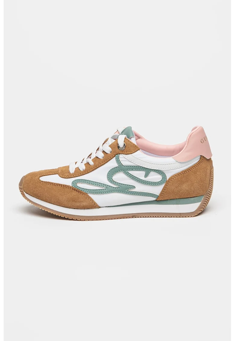 Pantofi sport cu logo, Alb/Maro/Roz