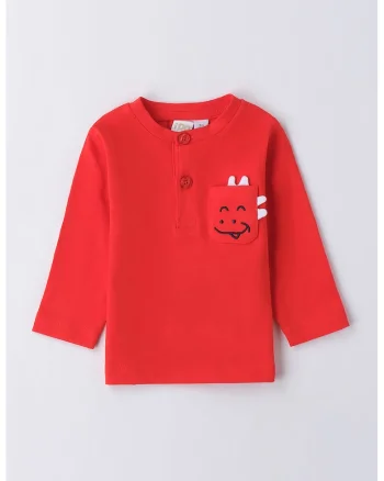 Bluza din bumbac cu buzunar pe piept, Rosu vermillion