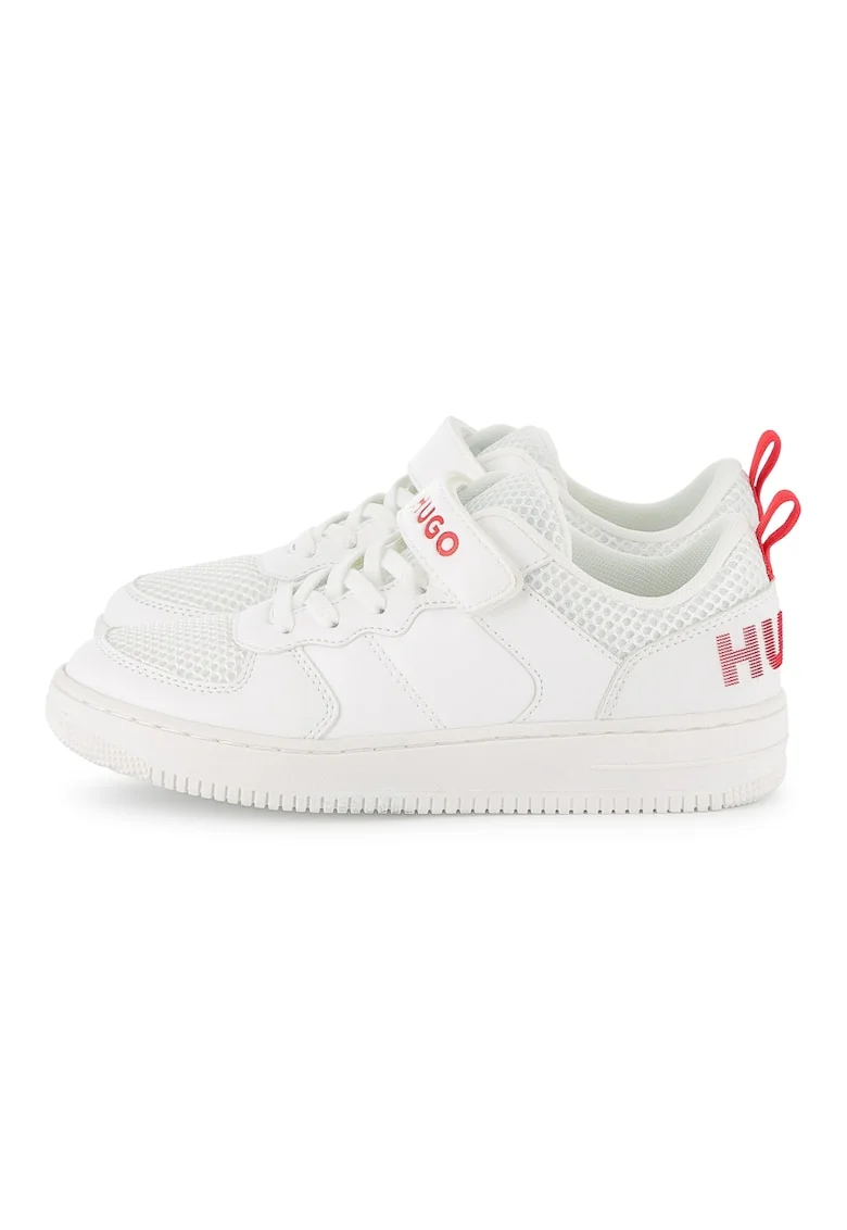 Pantofi sport cu inchidere velcro si logo, Rosu/Alb
