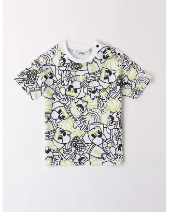 Tricou de bumbac cu imprimeu grafic, Negru/Verde pal/Alb optic