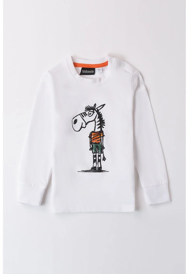 Bluza din bumbac cu imprimeu grafic, Negru/Portocaliu/Alb optic
